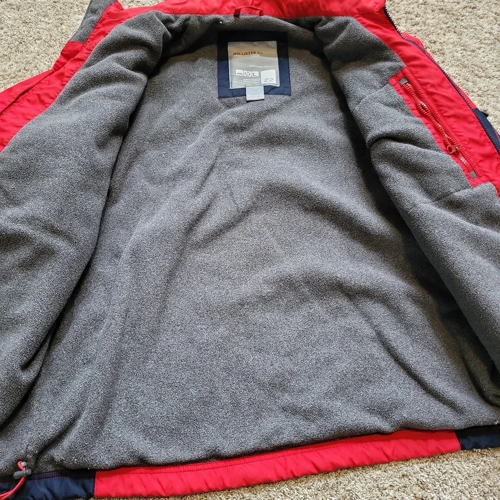 VINTAGE Hollister Ski Style Jacket Mens L Red Navy Fleece‎ Lined Full Zip Y2K